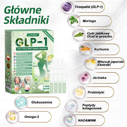 🏥DOOEKA® GLP-1 8 w 1 Fit & Vital roztwór doustny – Raz dziennie, widoczne zmiany w ciągu 7 dni / W przypadku otyłości, zdrowia serca i układu krążenia, cukrzycy, bezdechu sennego, zdrowia jelit, problemów ze stawami i wielu innych