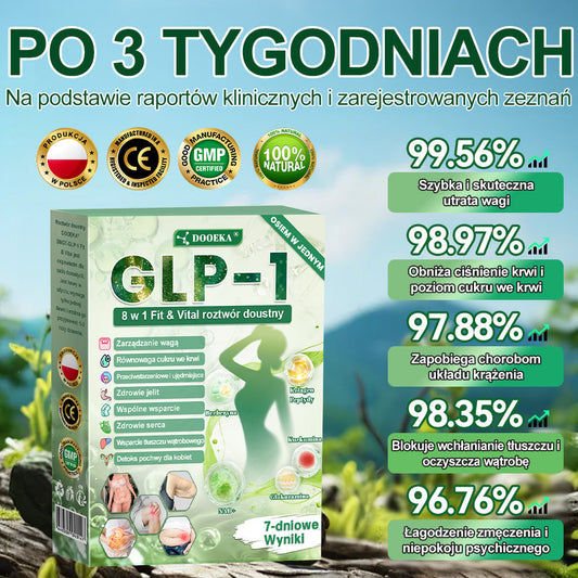 👨‍⚕‍DOOEKA® GLP-1 8 w 1 Fit & Vital roztwór doustny – Raz dziennie, widoczne zmiany w ciągu 7 dni / W przypadku otyłości, zdrowia serca i układu krążenia, cukrzycy, bezdechu sennego, zdrowia jelit, problemów ze stawami i wielu innych